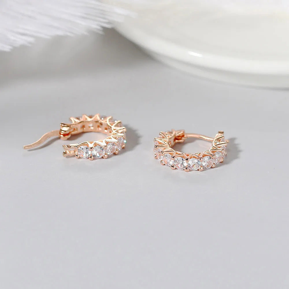 1 Pair Elegant Classic Style Round Inlay Copper Zircon Gold Plated Earrings