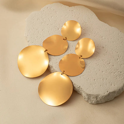 1 Pair Elegant Classic Style Round Plating Stainless Steel Gold Plated Drop Earrings