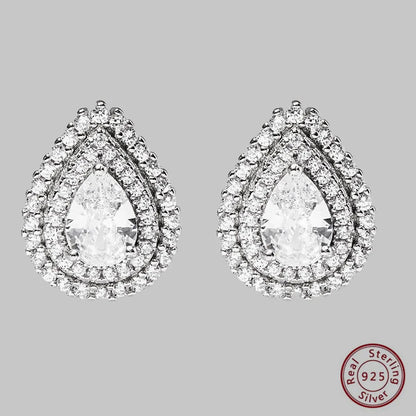 1 Pair Elegant Classic Style Shiny Water Droplets Inlay Sterling Silver Zircon White Gold Plated Ear Studs