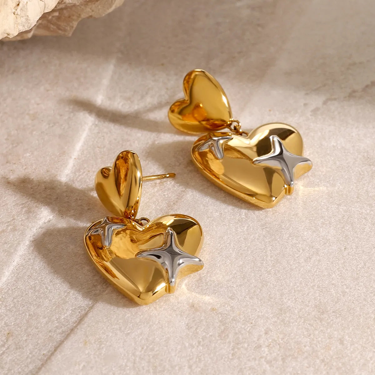 1 Pair Elegant Classic Style Star Heart Shape 304 Stainless Steel Drop Earrings