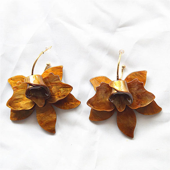 1 Pair Elegant Classic Style Streetwear Flower Petal Arylic Metal Drop Earrings