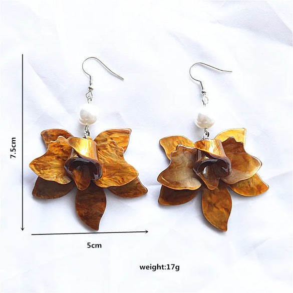 1 Pair Elegant Classic Style Streetwear Flower Petal Arylic Metal Drop Earrings