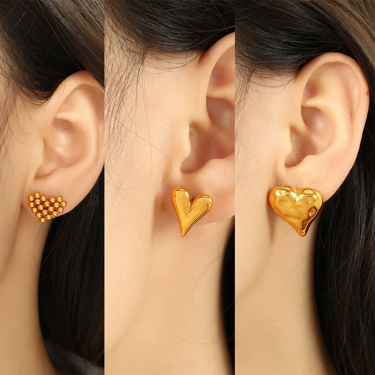 1 Pair Elegant Classic Style Streetwear Heart Shape Polishing Plating Hollow Out 304 Stainless Steel 18K Gold Plated Ear Studs