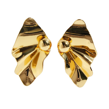 1 Pair Elegant Classic Style Streetwear Irregular Geometric Solid Color Pleated Brass 24K Gold Plated Ear Studs