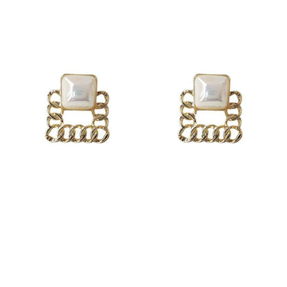 1 Pair Elegant Classic Style Streetwear Square Inlay Alloy Artificial Pearls Ear Studs