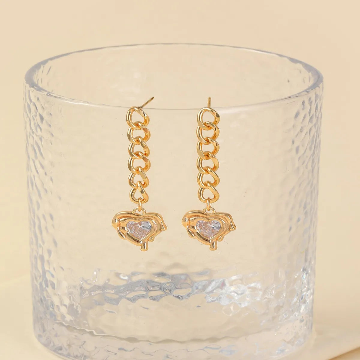 1 Pair Elegant Classic Style Water Droplets Heart Shape Inlay Copper Zircon 18K Gold Plated Drop Earrings