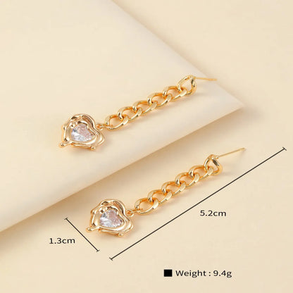 1 Pair Elegant Classic Style Water Droplets Heart Shape Inlay Copper Zircon 18K Gold Plated Drop Earrings