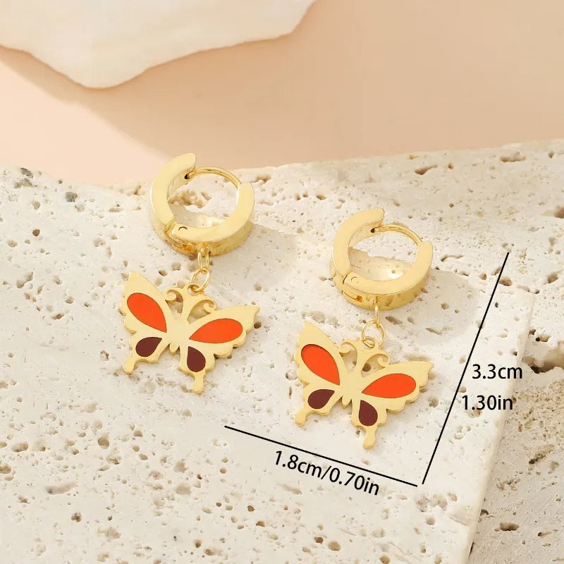 1 Pair Elegant Classical Dragonfly Butterfly Enamel 304 Stainless Steel Drop Earrings