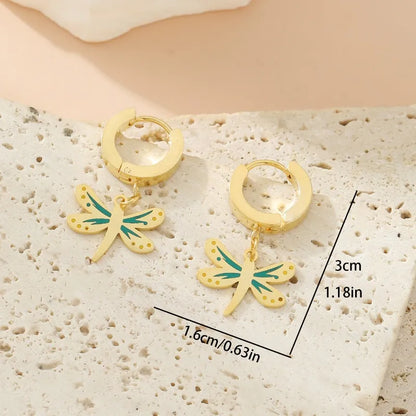 1 Pair Elegant Classical Dragonfly Butterfly Enamel 304 Stainless Steel Drop Earrings