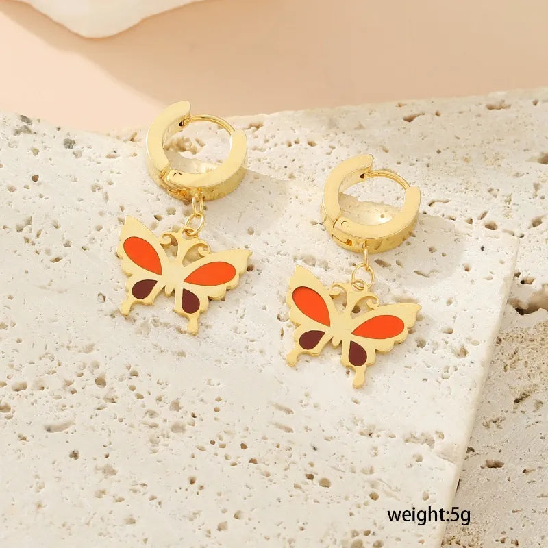 1 Pair Elegant Classical Dragonfly Butterfly Enamel 304 Stainless Steel Drop Earrings