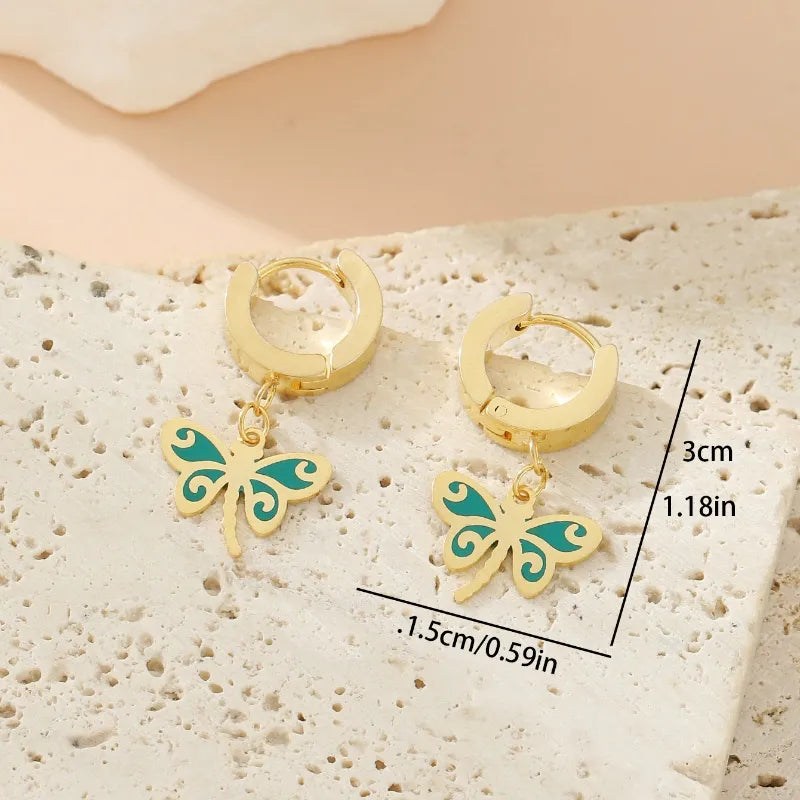 1 Pair Elegant Classical Dragonfly Butterfly Enamel 304 Stainless Steel Drop Earrings