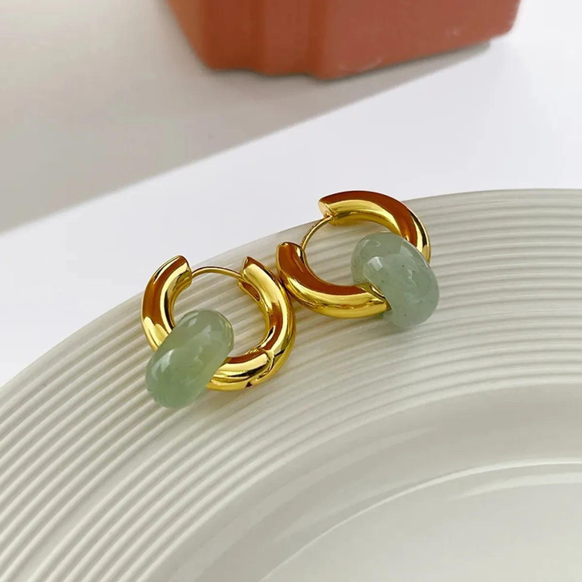 1 Pair Elegant Classical Lady Circle 304 Stainless Steel Artificial Gemstones Agate 18K Gold Plated Drop Earrings