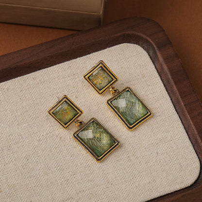 1 Pair Elegant Classical Lady Square Inlay Zinc Alloy Resin Drop Earrings