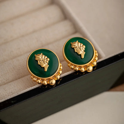 1 Pair Elegant Classical Portrait Plating Inlay Copper Resin 18k Gold Plated Ear Studs