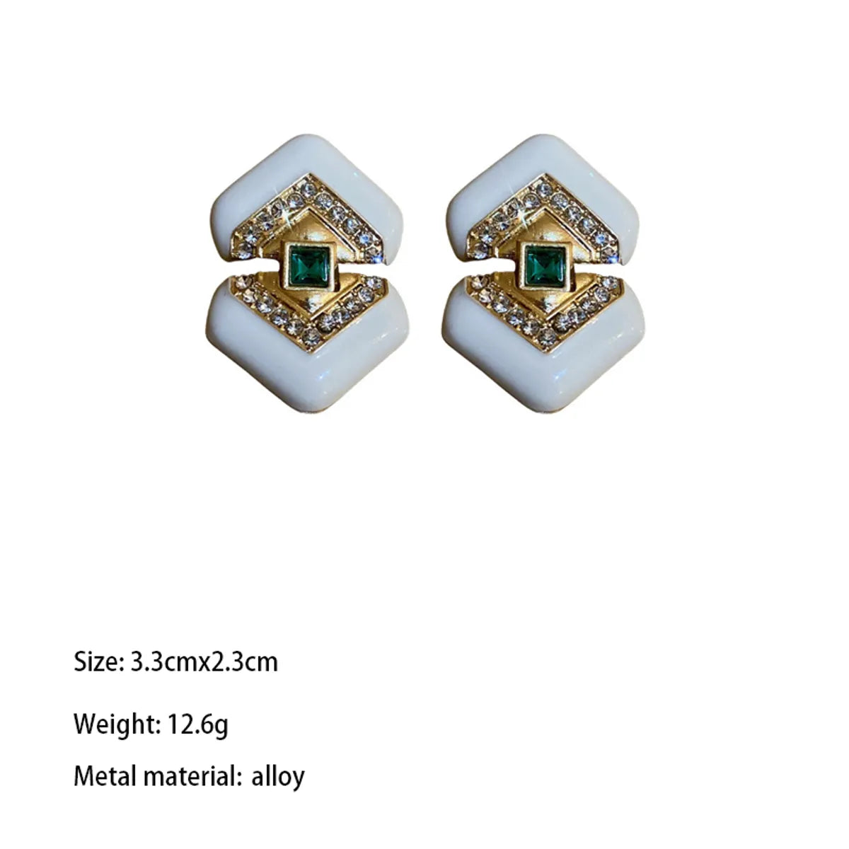 1 Pair Elegant Classical Retro Rhombus Inlay Alloy Enamel Rhinestones 18K Gold Plated Drop Earrings