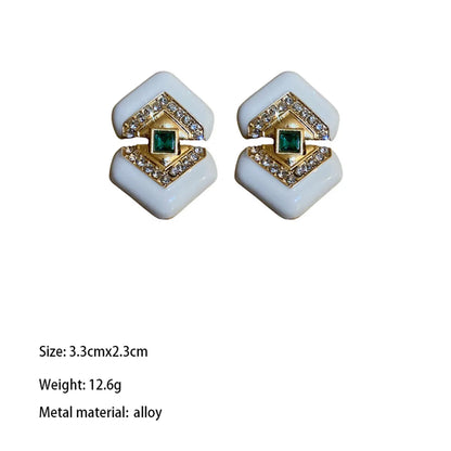 1 Pair Elegant Classical Retro Rhombus Inlay Alloy Enamel Rhinestones 18K Gold Plated Drop Earrings