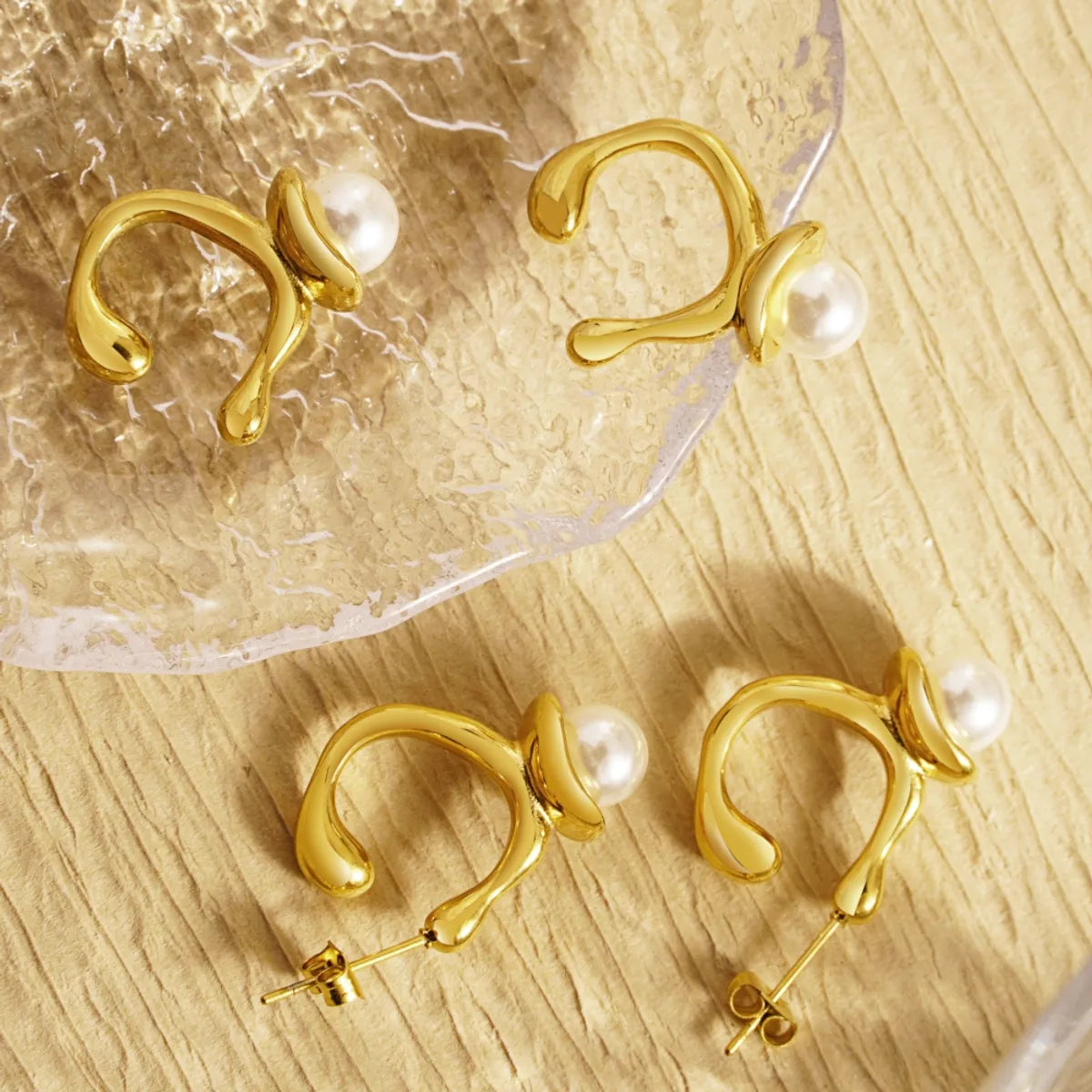 1 Pair Elegant Classical Simple Style Pearl Plating Inlay Stainless Steel Artificial Pearls 18K Gold Plated Ear Studs