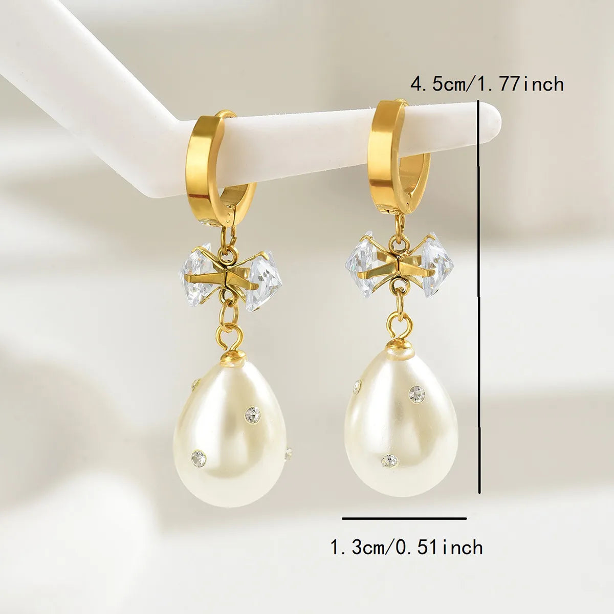 1 Pair Elegant Classical Sweet Square Water Droplets Inlay 201 Stainless Steel Artificial Pearls Zircon 18K Gold Plated Drop Earrings