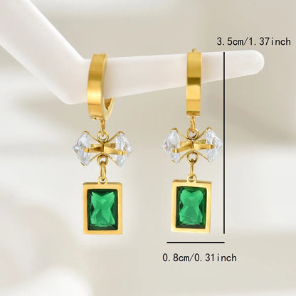 1 Pair Elegant Classical Sweet Square Water Droplets Inlay 201 Stainless Steel Artificial Pearls Zircon 18K Gold Plated Drop Earrings