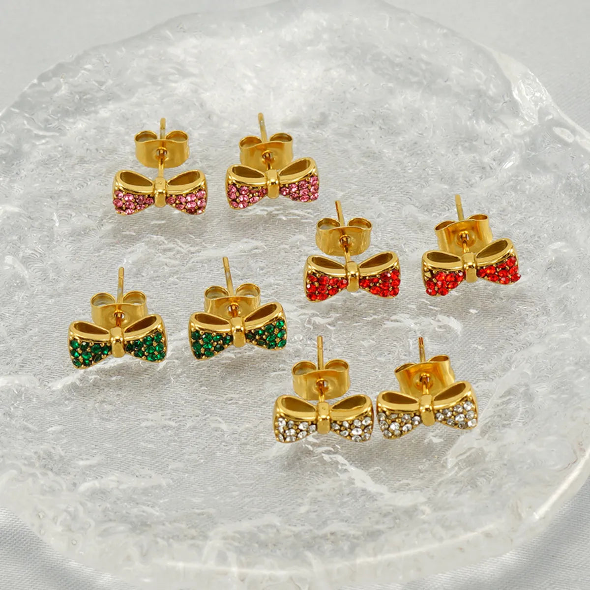 1 Pair Elegant Classical Vintage Style Flower Bow Knot Plating Inlay Stainless Steel Zircon 18k Gold Plated Ear Studs