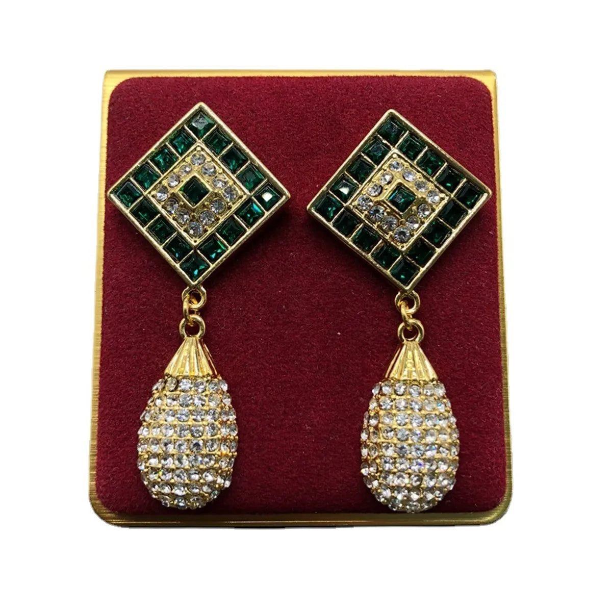 1 Pair Elegant Classical Vintage Style Geometric Plating Inlay Alloy Glass Zircon Gold Plated Drop Earrings