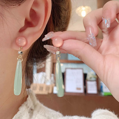 1 Pair Elegant Classical Water Droplets Glass Copper Drop Earrings