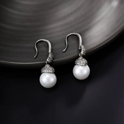 1 Pair Elegant Classical Xuping Round Plating Inlay Alloy Copper Alloy Artificial Pearls White Gold Plated Drop Earrings