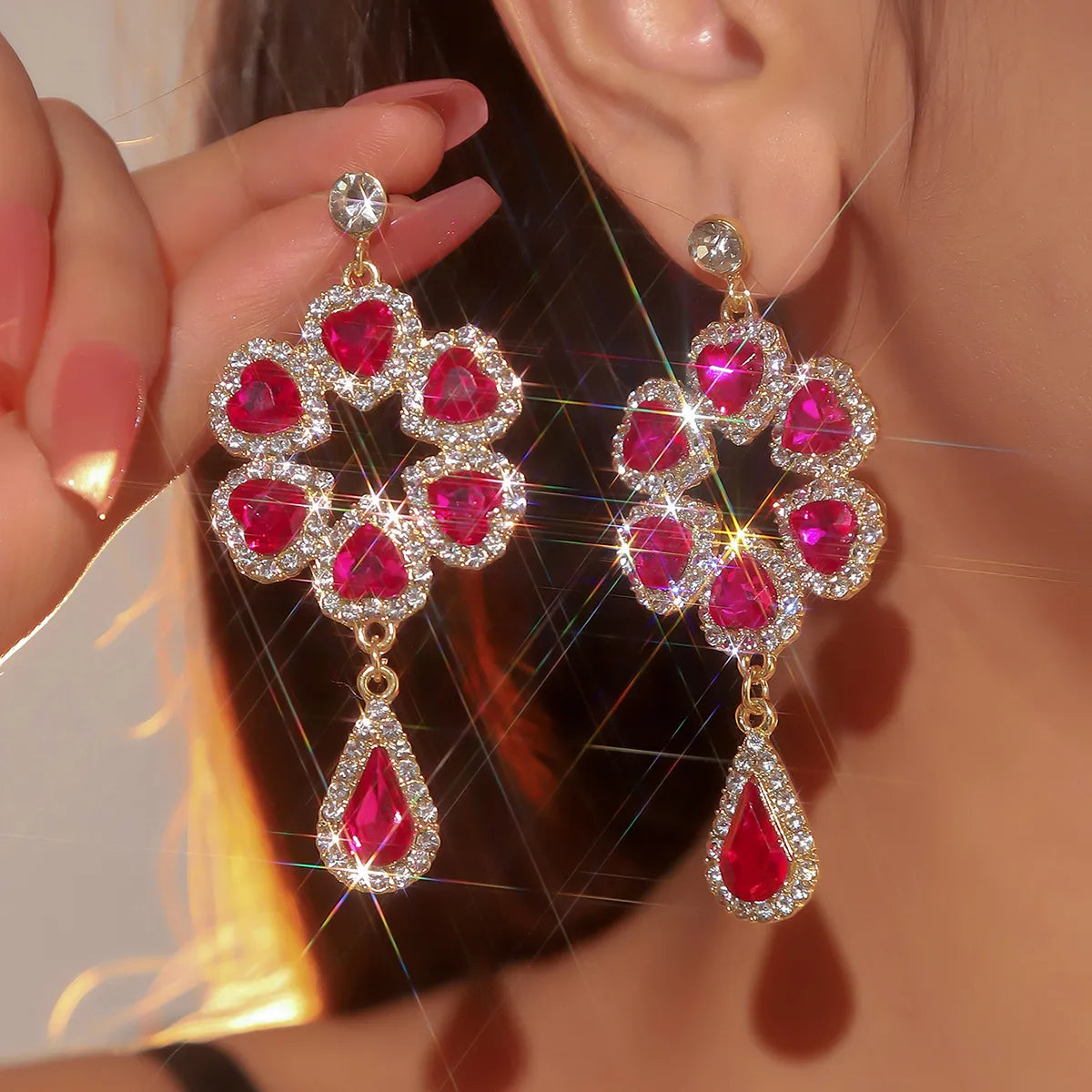 1 Pair Elegant Color Block Inlay Alloy Rhinestones Zircon Drop Earrings