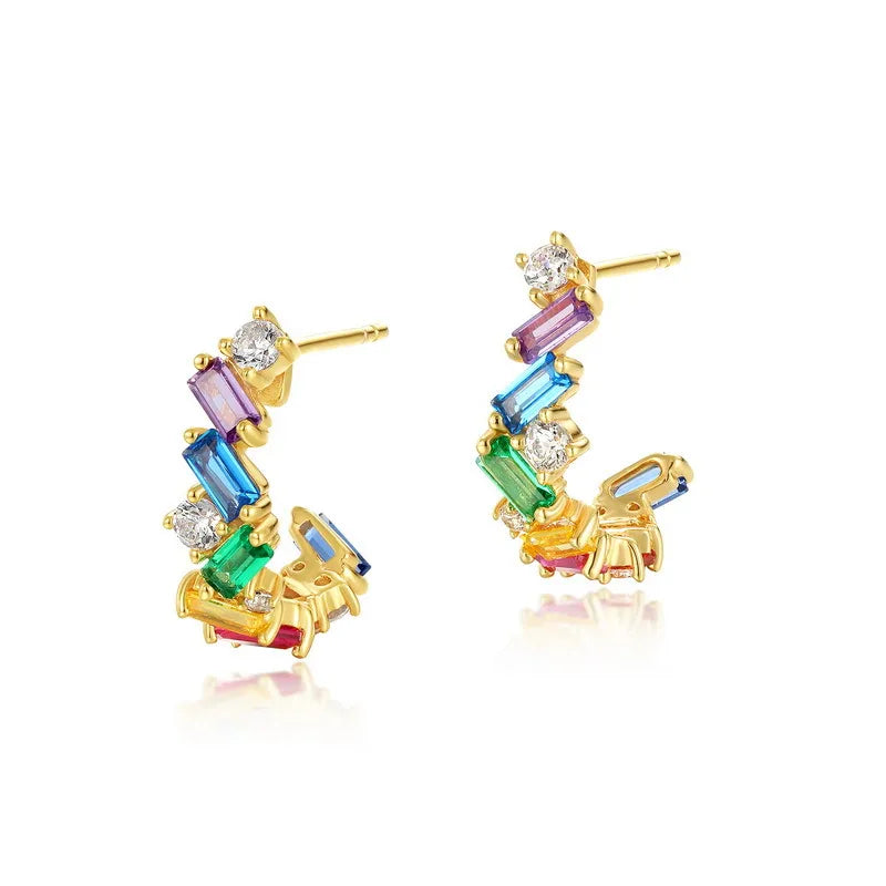 1 Pair Elegant Color Block Inlay Sterling Silver Zircon Ear Studs