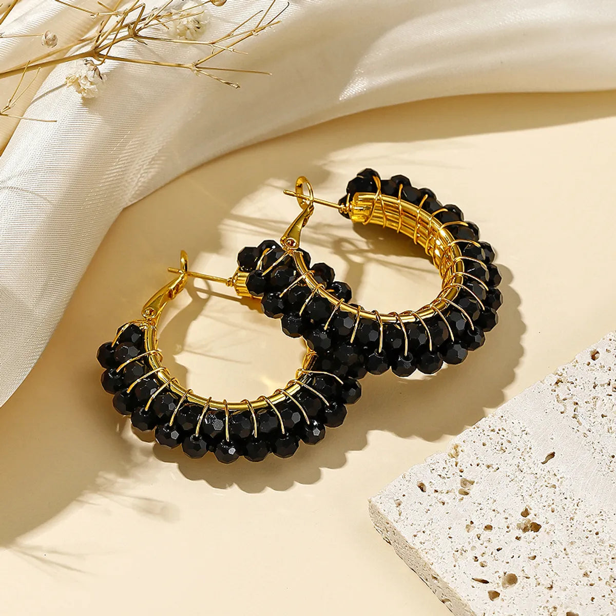 1 Pair Elegant Color Block Plating Inlay Copper Artificial Pearls 18k Gold Plated Hoop Earrings