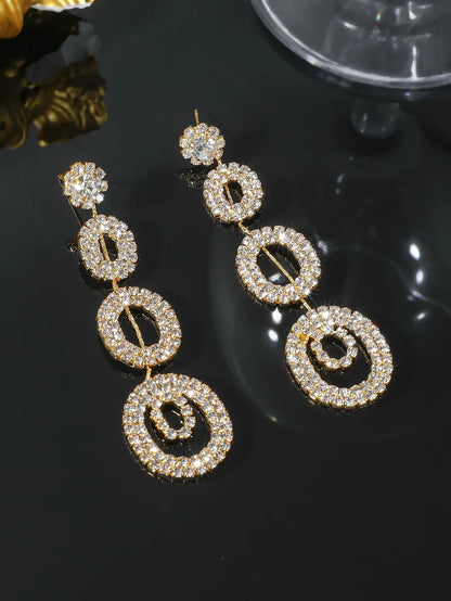 1 Pair Elegant Color Block Plating Rhinestone Gold Plated Drop Earrings