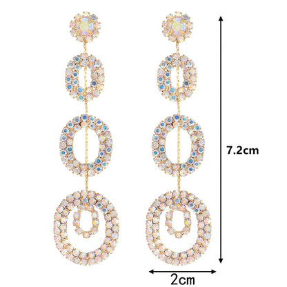 1 Pair Elegant Color Block Plating Rhinestone Gold Plated Drop Earrings