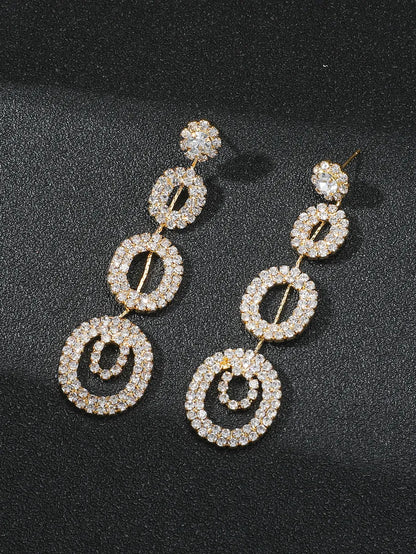 1 Pair Elegant Color Block Plating Rhinestone Gold Plated Drop Earrings