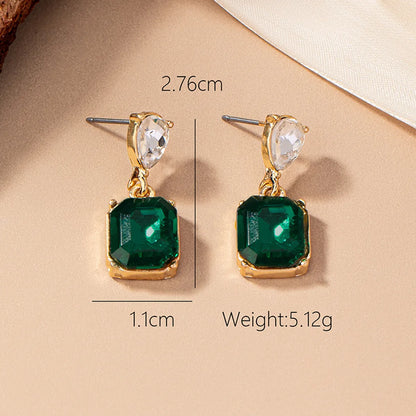 1 Pair Elegant Color Block Square Plating Inlay Glass Ferroalloy Glass 14k Gold Plated Drop Earrings