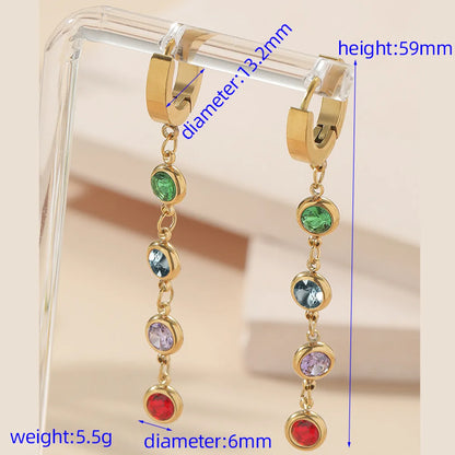 1 Pair Elegant Color Block Titanium Steel Plating Inlay Rhinestones 18k Gold Plated Drop Earrings