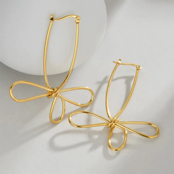 1 Pair Elegant Commute Flower Plating Stainless Steel 18k Gold Plated Drop Earrings