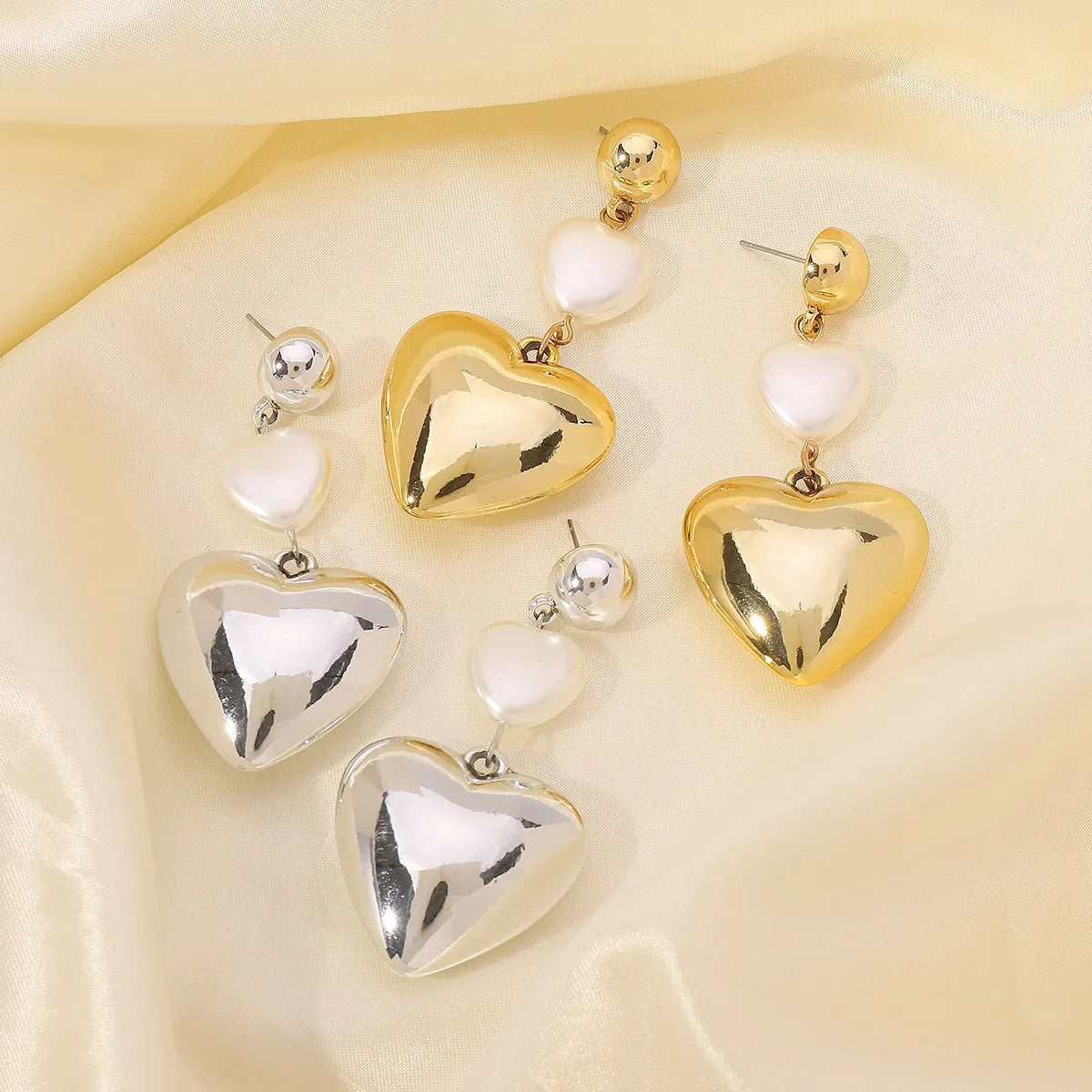 1 Pair Elegant Commute Heart Shape CCB Imitation Pearl Drop Earrings