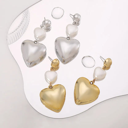 1 Pair Elegant Commute Heart Shape CCB Imitation Pearl Drop Earrings