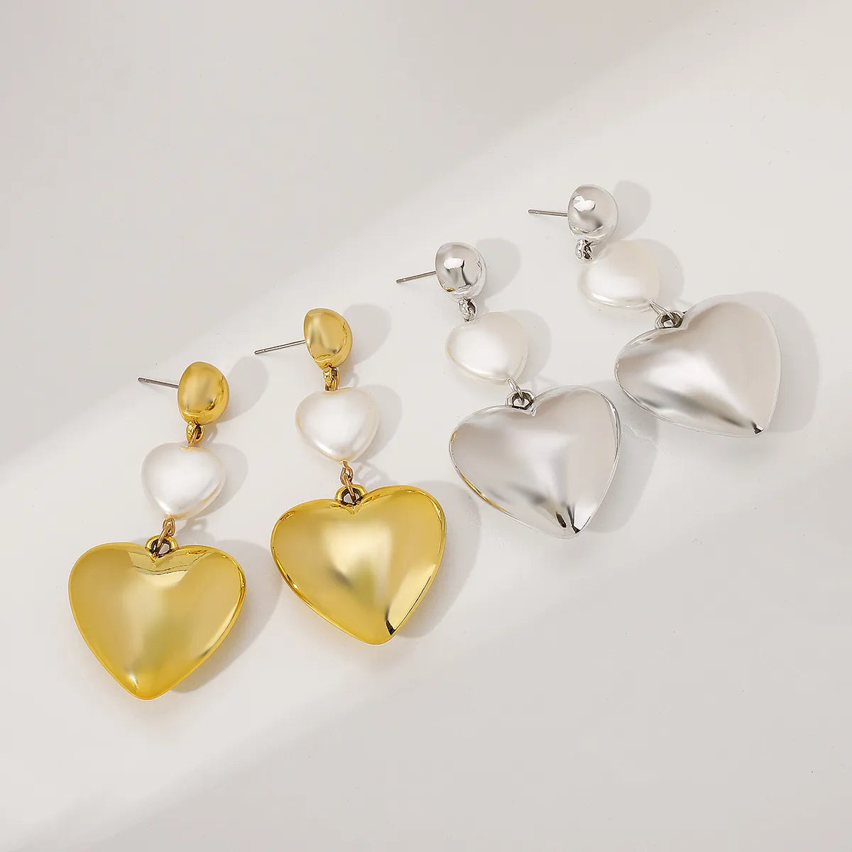 1 Pair Elegant Commute Heart Shape CCB Imitation Pearl Drop Earrings