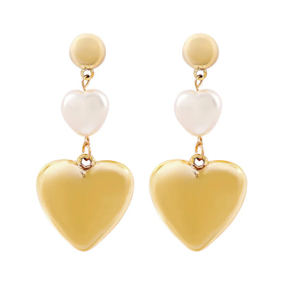 1 Pair Elegant Commute Heart Shape CCB Imitation Pearl Drop Earrings