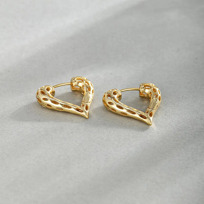 1 Pair Elegant Xuping Commute Heart Shape Plating Alloy 24k Gold Plated Ear Studs