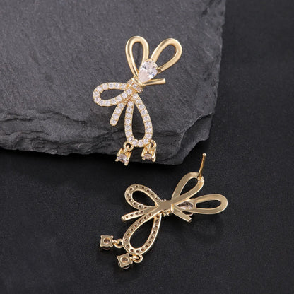 1 Pair Elegant Cute Butterfly Bow Knot Plating Inlay Copper Zircon 18K Gold Plated Ear Studs