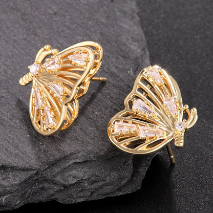 1 Pair Elegant Cute Butterfly Bow Knot Plating Inlay Copper Zircon 18K Gold Plated Ear Studs