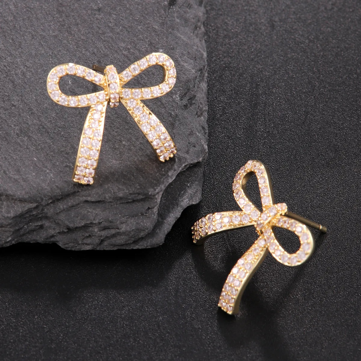 1 Pair Elegant Cute Butterfly Bow Knot Plating Inlay Copper Zircon 18K Gold Plated Ear Studs