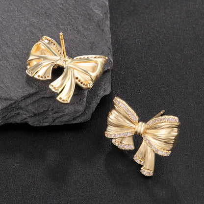 1 Pair Elegant Cute Butterfly Bow Knot Plating Inlay Copper Zircon 18K Gold Plated Ear Studs