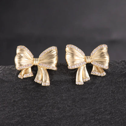 1 Pair Elegant Cute Butterfly Bow Knot Plating Inlay Copper Zircon 18K Gold Plated Ear Studs