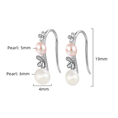 1 Pair Elegant Cute Flower Inlay Sterling Silver Pearl Zircon White Gold Plated Ear Hook