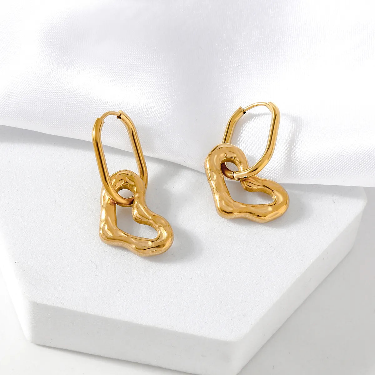 1 Pair Elegant Cute Heart Shape 304 Stainless Steel 18K Gold Plated Drop Earrings