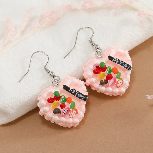 1 Pair Elegant Cute Lady Heart Shape Cake Alloy Drop Earrings