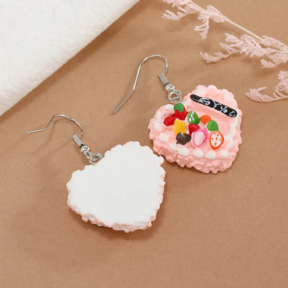 1 Pair Elegant Cute Lady Heart Shape Cake Alloy Drop Earrings